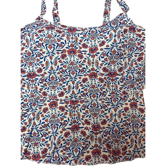 Lands End Blue & Coral Floral Tiered Adjustable Strap Swim Tankini Top 1X - Picture 3 of 9